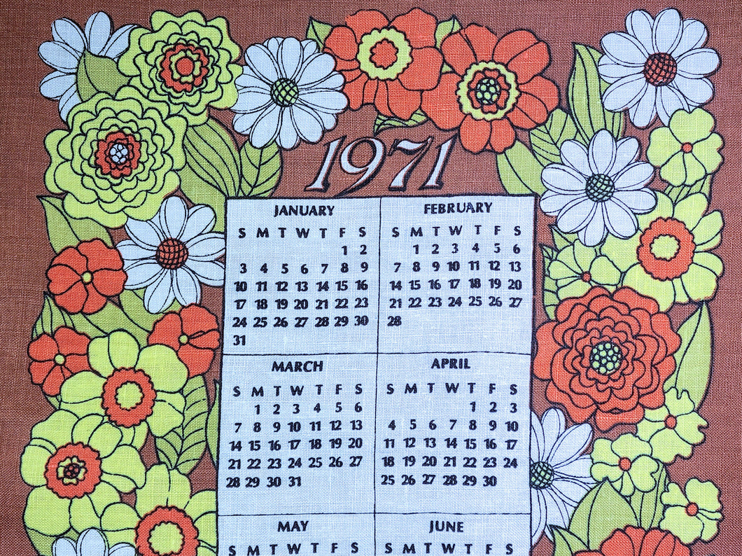 1971 Vintage Calendar Towel - Linen - Flower Power - TWLC212