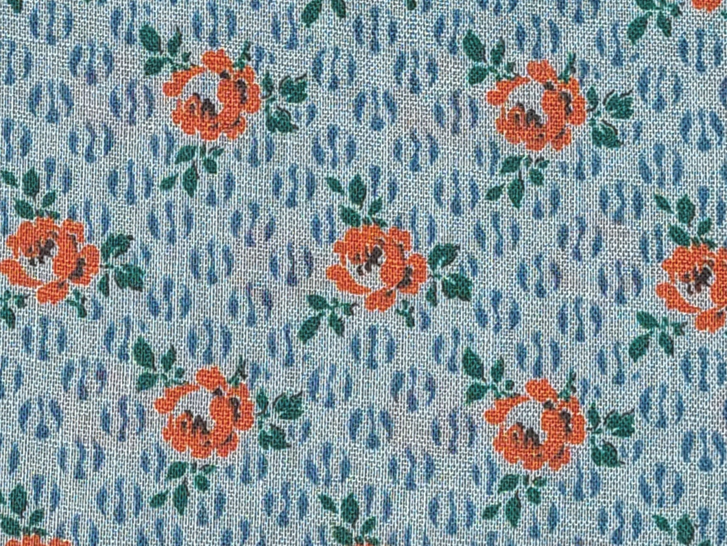 1920s Vintage Fabric - Cotton - Roses on Blue - By the Yard - VCS736