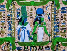 Load image into Gallery viewer, Vintage Fabric - Cotton - Egyptian Queen King Hieroglyphics  - Fabric Remnant - VCW755

