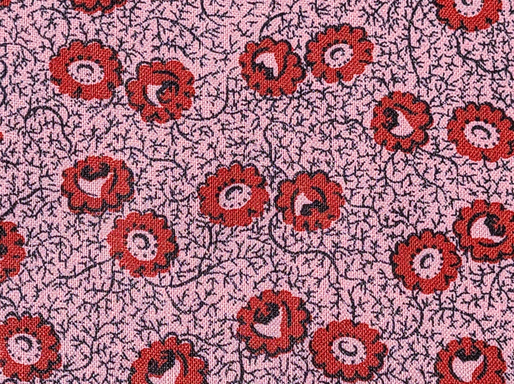 1930s Vintage Fabric - Cotton - Floral - Red on Pink - By the Yard - VCS734