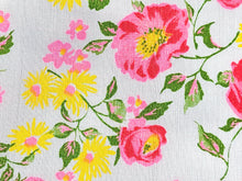 Load image into Gallery viewer, 1960s 1970s Retro Fabric - Rayon - Pink Roses Yellow Floral - Fabric Remnant - 6RY777
