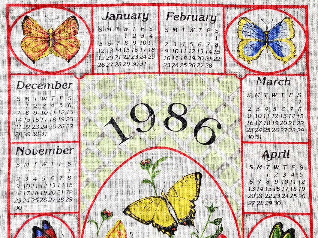 1986 Vintage Calendar Towel - Linen - Butterfly - TWLC208