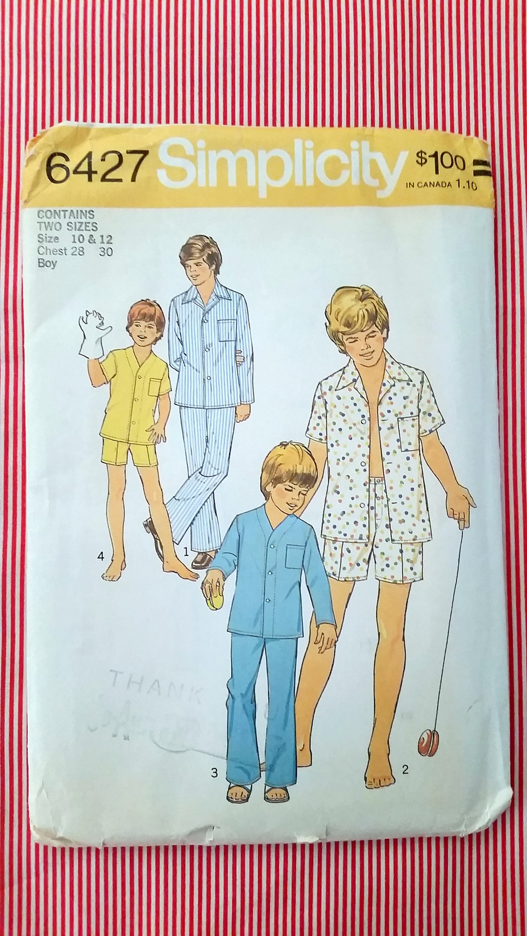 1975 Simplicity Vintage Sewing Pattern 6427 - Teen, Boy Pajamas PTSB6427