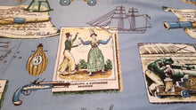 Load image into Gallery viewer, 1950s Vintage Fabric - Cotton Glosheen - Dancing a Fandago Mahon - Blue - By the Yard - VCW22
