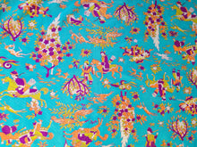 Load image into Gallery viewer, 1960s 1970s Retro Fabric - Slinky Polyester - Toile Warrior - Blue - Fabric Remnant - 6P408
