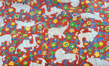 Load image into Gallery viewer, 1960s 1970s Retro Fabric - Cotton - Elephant Flower Power - Fabric Remnant - 6C402
