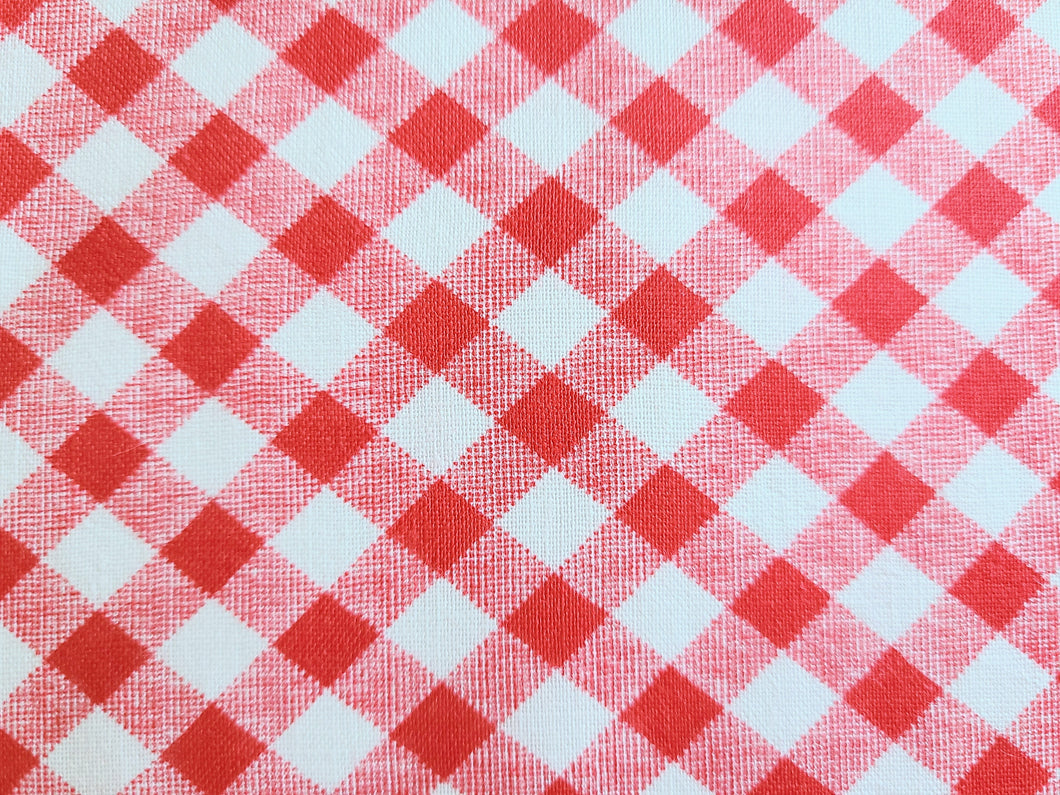 Vintage Fabric - Cotton - Gingham Check Print - Red White - By the Yard - VCG77