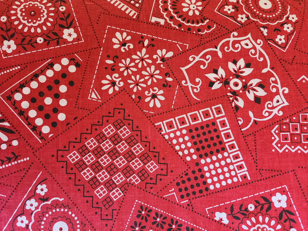 Vintage Fabric - Cotton - Bandana - Red - By the Yard - VCW503