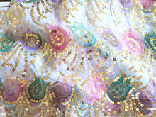 Load image into Gallery viewer, Vintage Fabric - Embellished - Sequin - Paisley Scallop Edge - Fabric Remnant - EBL72
