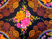 Load image into Gallery viewer, 1960s 1970s Retro Fabric - Cotton - Lace Medallion Pink Floral - Fabric Remnant - 6C533
