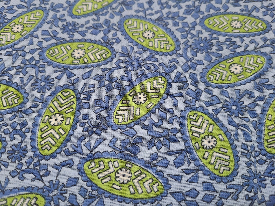 Vintage Fabric - Linen - Floral - Blue, Green - Fabric Remnant - LN1969