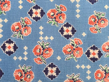 Load image into Gallery viewer, 1930s Vintage Fabric - Cotton - Apricot Floral - Blue Background - Fabric Remnant - VCS2
