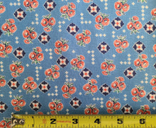Load image into Gallery viewer, 1930s Vintage Fabric - Cotton - Apricot Floral - Blue Background - Fabric Remnant - VCS2
