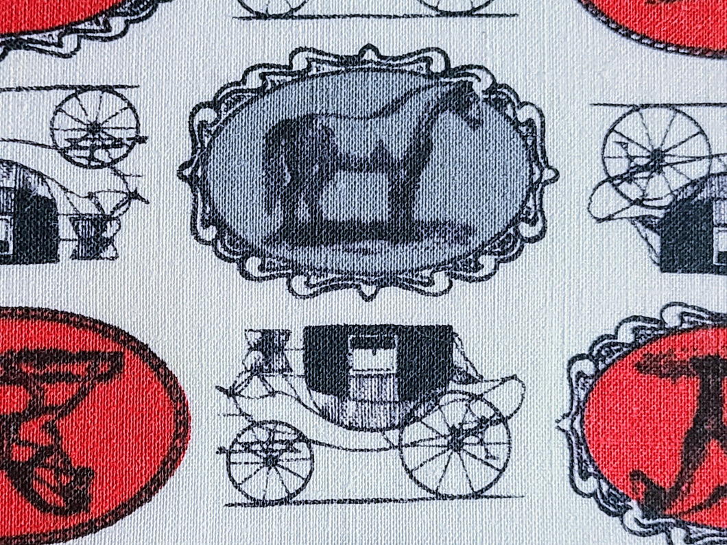 Vintage Fabric - Cotton - Horse and Carriage - By the Yard - VCW1816