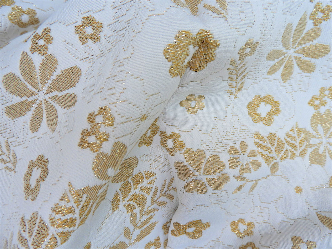 Vintage Fabric - Brocade - Floral - Metallic Gold - Fabric Remnant - BRK119
