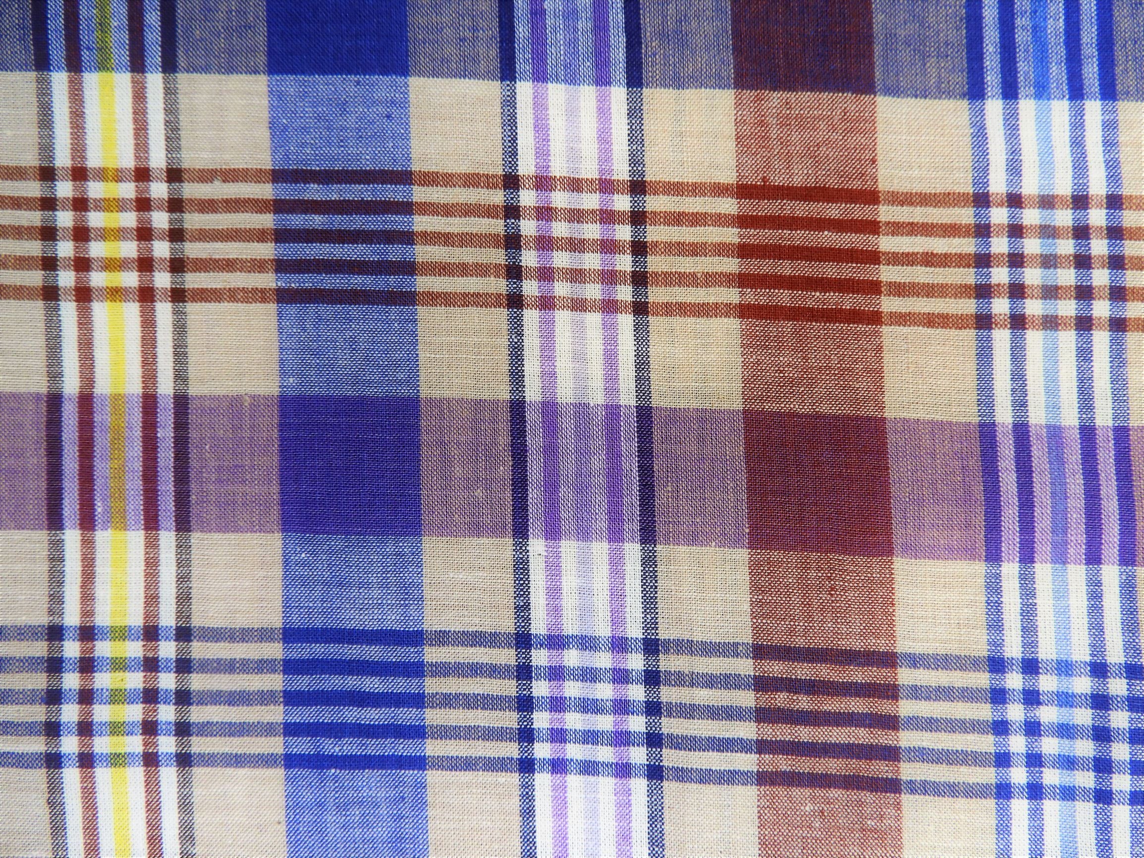 1960s 1970s Retro Fabric - Cotton - Shirting Madras - Purple - Fabric ...