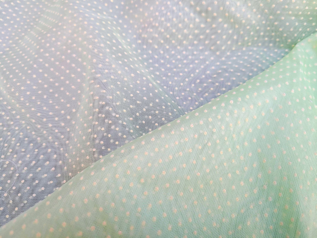 Vintage Fabric - Flocked Dotted Swiss - Light Green - Fabric Remnant - DSS209