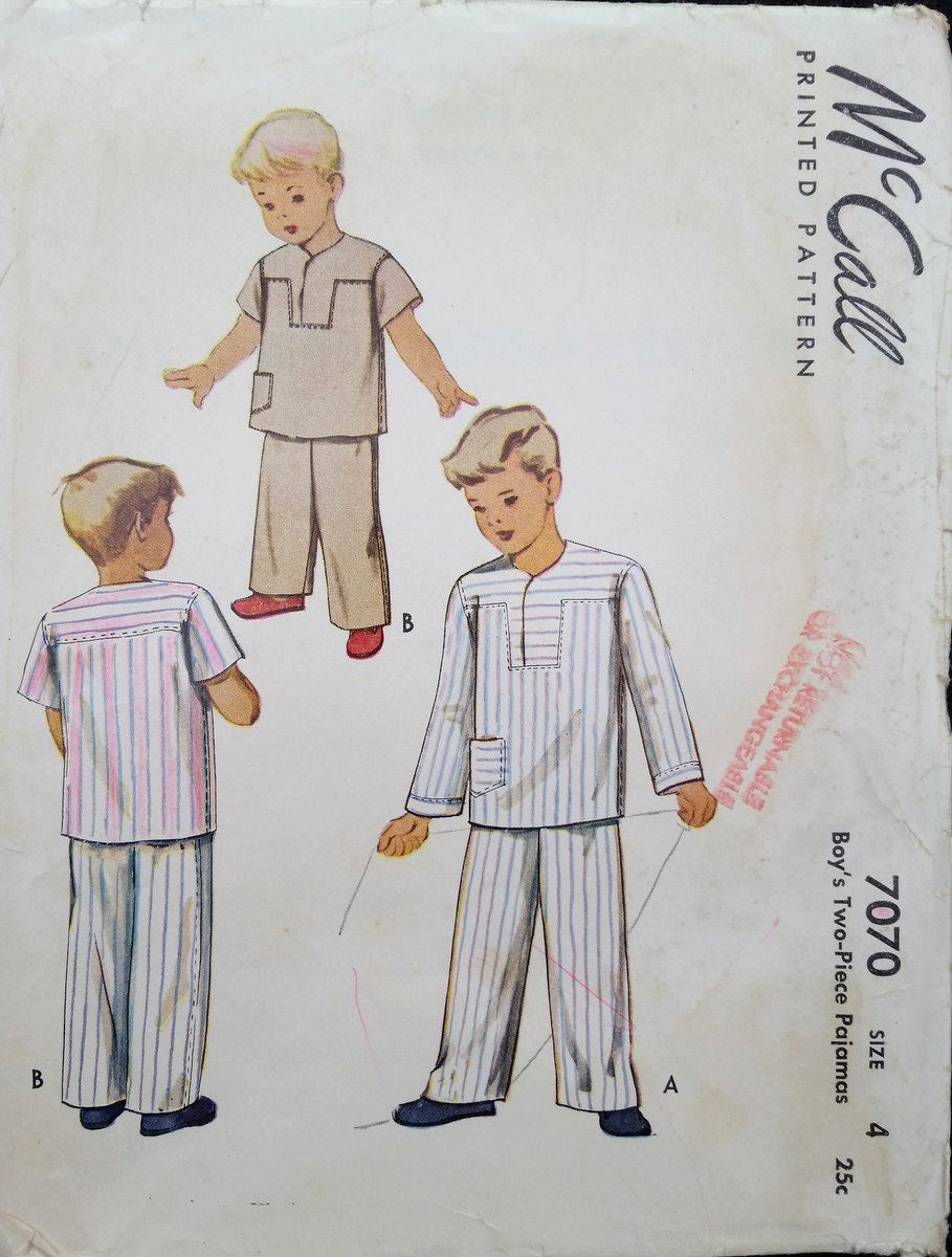 1947 McCall Vintage Sewing Pattern 7070 - Boy Pajama - Size 4