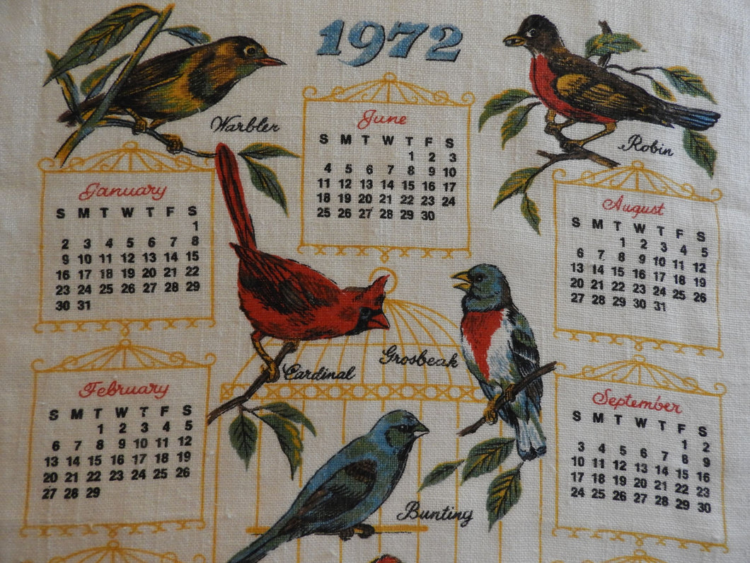 1972 Vintage Calendar Towel - Linen - Birds - TWLC92