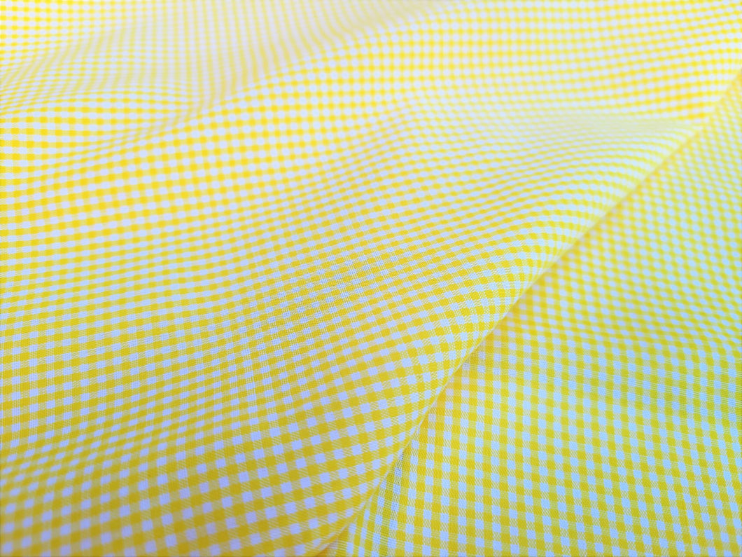 Vintage Fabric - Cotton - Gingham Tiny Checks - Yellow, White - Fabric Remnant - VCG123