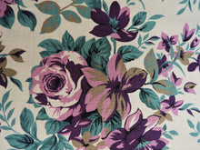 Load image into Gallery viewer, 1960s 1970s Retro Fabric - Cotton - Roses - Purple - By the Yard - 6C550

