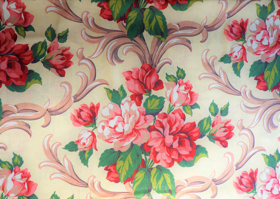 Vintage Fabric - Cotton - Baroque Rose - Fabric Remnant - VCL842