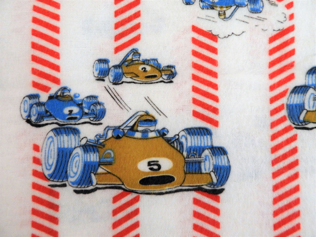 Vintage Fabric - Cotton - Flannel - Race Car - Red, Blue - By the Yard - VFL400