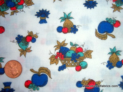 1940s Vintage Fabric - Cotton - Flannelette Flannel - Fruit - Blue - Fabric Remnant - SLV89